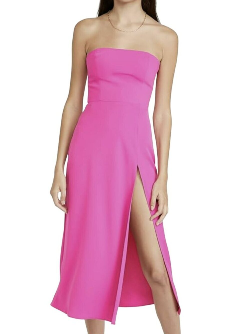 New Amanda Uprichard Size Large Pink Barbie Strapless Midi Smocked Back Dress